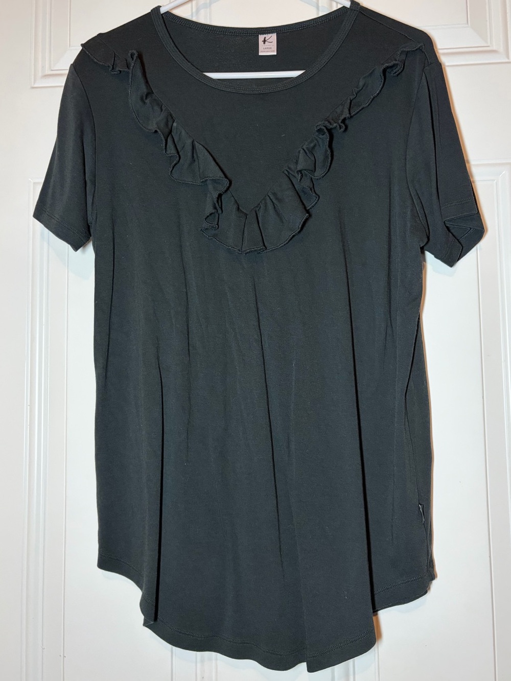 Made in Canada Bamboo Black Ruffle-Trim Short Sleeve Top
